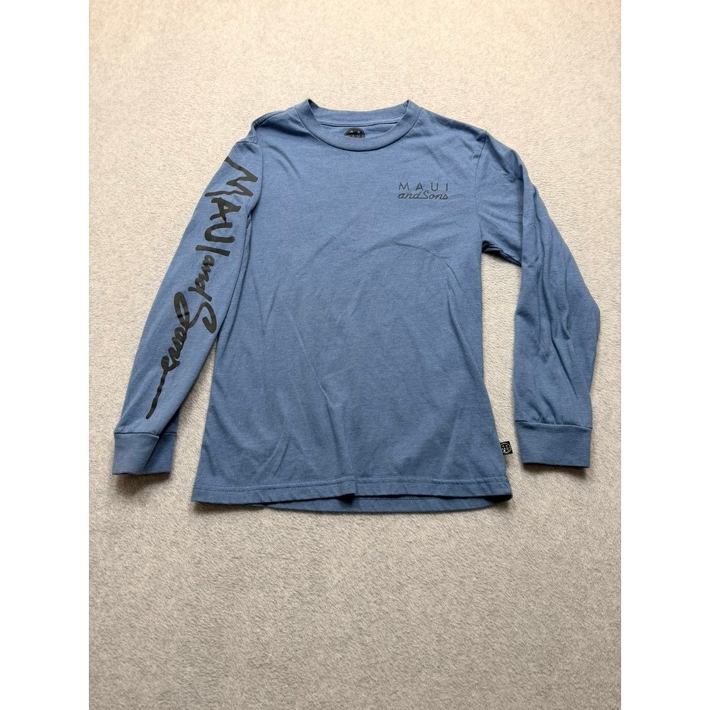 Maui and Sons Long Sleeve T-Shirt Blue Heather Surf Graphic Tee Mens Small